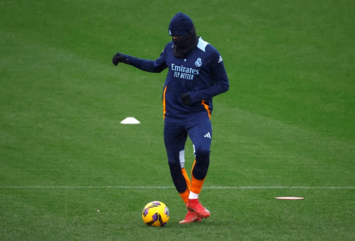 Real Madrid's French forward Kylian Mbappe training on Saturday ahead of the clash against Rayo Vallecano