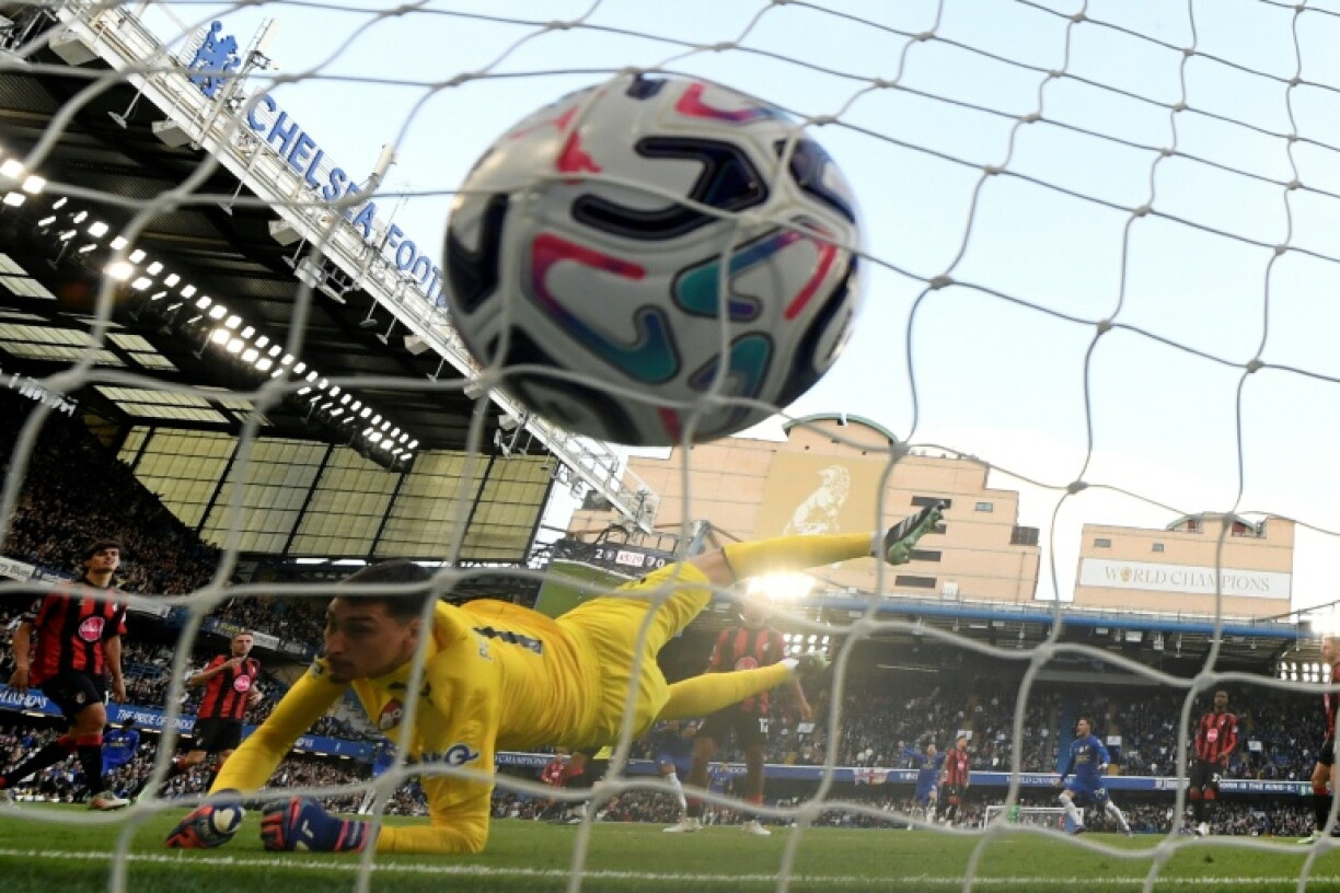 Le troisième des cinq buts de Chelsea samedi contre Bournemouth, marqué par le Brésilien Joao Pedro, au stade de Stamford Bridge à Londres.