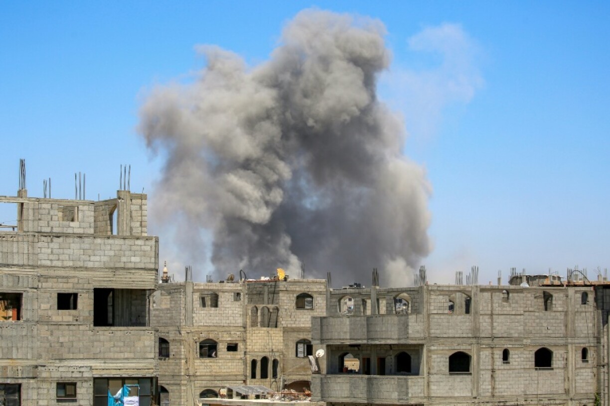 Smoke rising from the Bureij area following an Israeli air strike in the central Gaza Strip