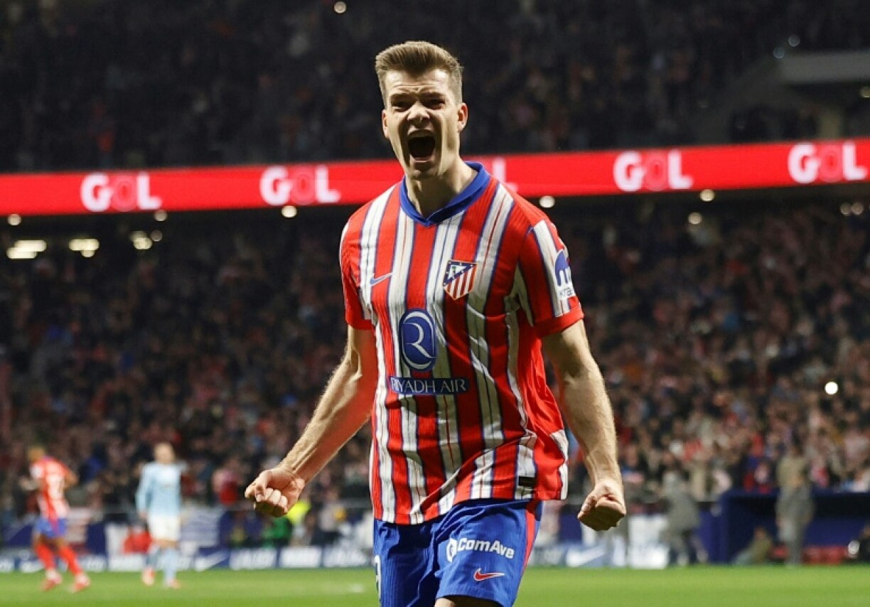 Atletico Madrid's Norwegian striker Alexander Sorloth celebrates scoring his team's equaliser