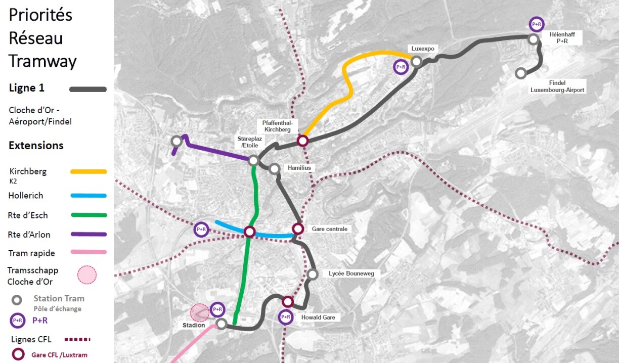 D'ici 2032, le tram couvrira le quartier de Hollerich, la route d'Esch et la route d'Arlon.