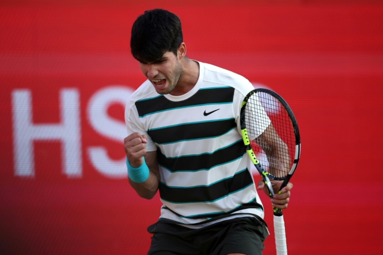 Spain's Carlos Alcaraz in action at Queen's Club