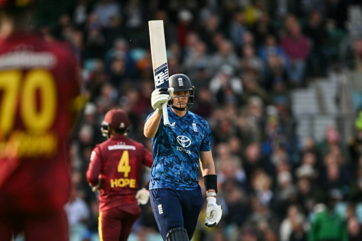 England's Jamie Smith celebrates his fifty in the third one-day international against the West Indies at the Oval