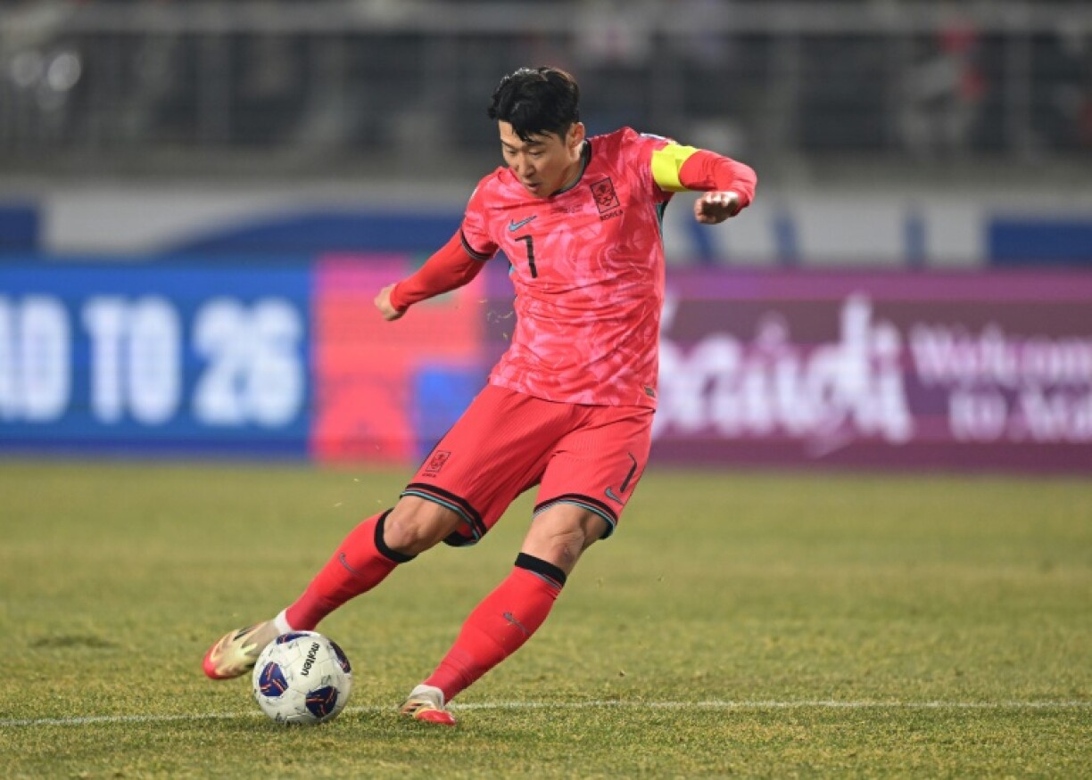 South Korea's Son Heung-min takes a free kick