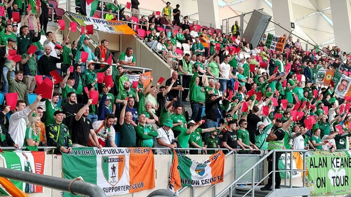Irish fans held up red cards during Tuesday’s match in Luxembourg to support domestic abuse victims and protest Gerson Rodrigues' continued inclusion in the national team.