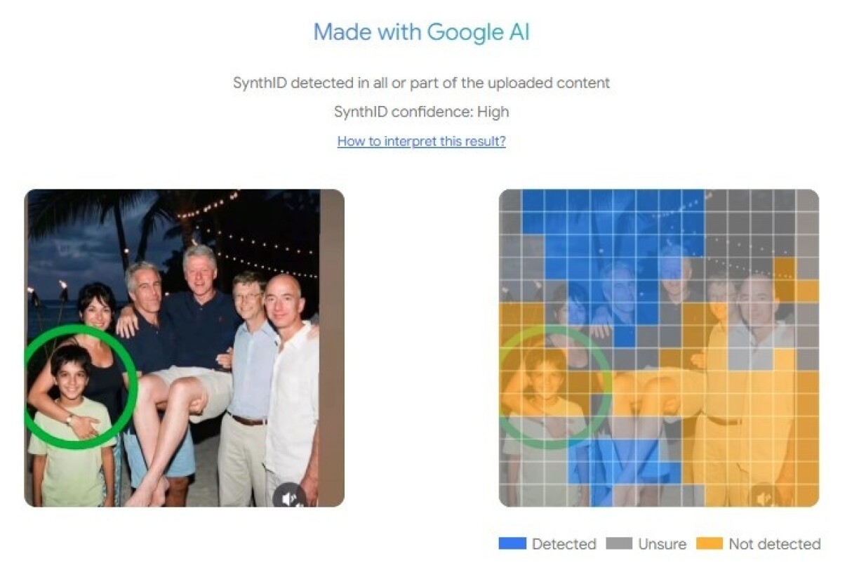 Screenshots taken on February 3, 2026 of a SynthID analysis showing a