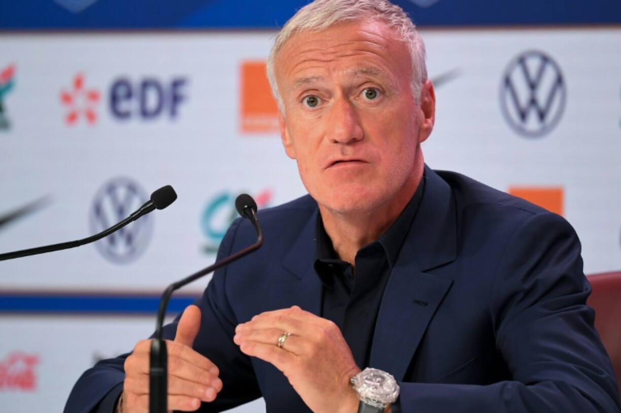 Le sélectionneur de l'équipe de France, Didier Deschamps, lors de sa conférence de presse, le 26 août à Paris, pour annoncer la liste des joueurs convoqués pour les trois matches qualificatifs pour le Mondial-2022,