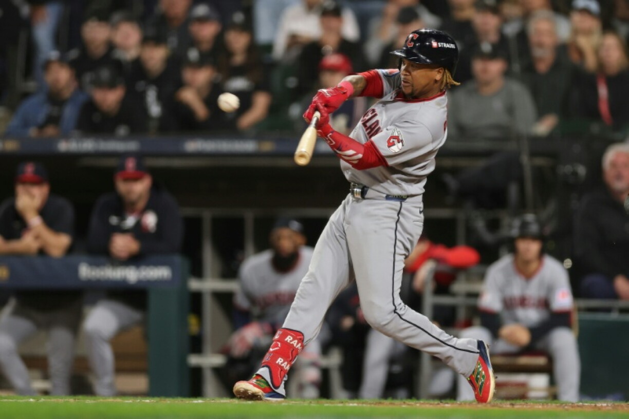 Cleveland's Jose Ramírez hits a two-run home run in the Guardians' victory over the Chicago White Sox in game four of their MLB playoff series