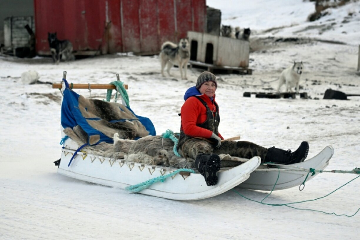 La musher Johanne Bech conduit son attelage de chiens de traîneau pour une sortie d'entraînement près de chez elle à Sisimiut, au Groenland, le 3 février 2026
