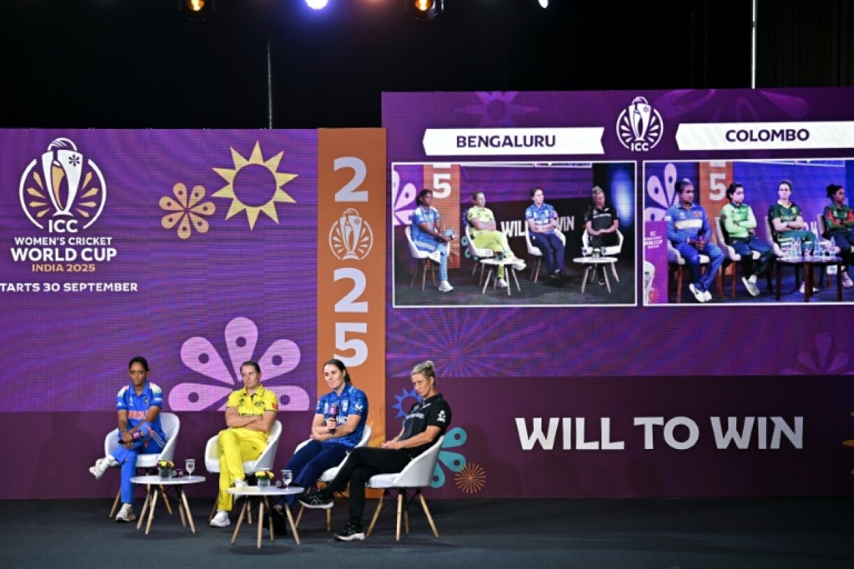 Captains (from left to right) Harmanpreet Kaur (India), Alyssa Healy (Australia), Nat Sciver-Brunt (England) and Sophie Devine (New Zealand) speak in Bengaluru ahead of the Women's World Cup which begins on Tuesday