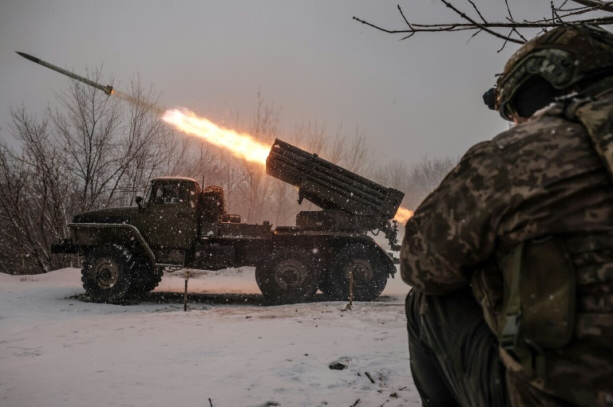 Ukrainian forces fire towards Russian positions in the Donetsk region amid the Russian invasion of Ukraine