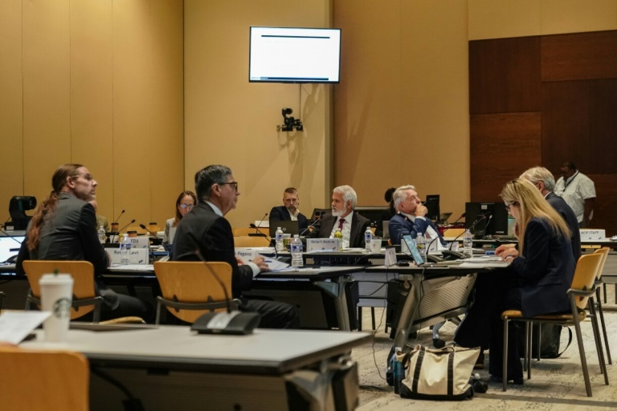 New committee members from left, Retsef Levi, James Pagano, Robert Malone, Joseph Hibbeln, and Martin Kulldorf attend the first meeting of the CDC's Advisory Committee On Immunization Practices at the CDC global headquarters on June 25, 2025 in Atlanta, Georgia
