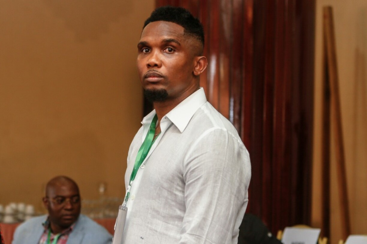 L'ex-footballeur Samuel Eto'o lors de l'assemblée qui l'a porté à la tête de la Fédération camerounaise à Yaoundé, le 11 décembre 2021
