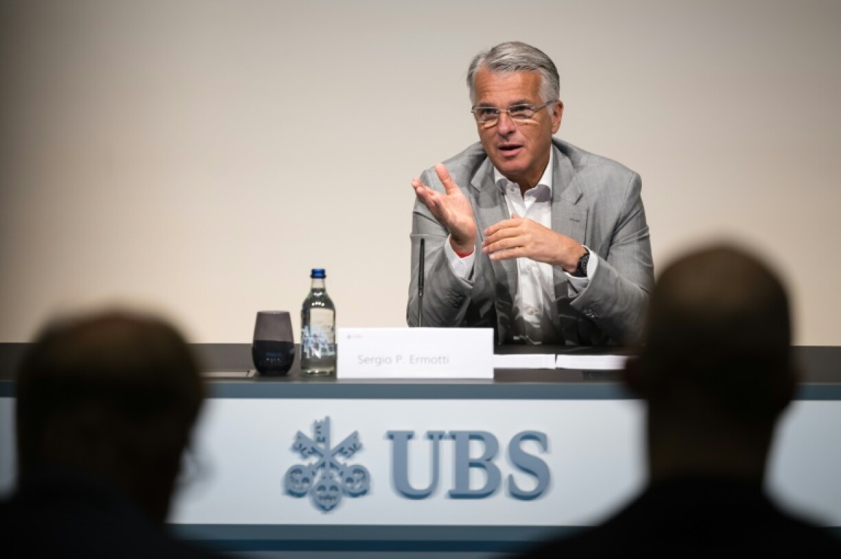 Sergio Ermotti, le patron d'UBS, lors d'une conférence de presse, le 31 août 2023 à Zurich, en Suisse
