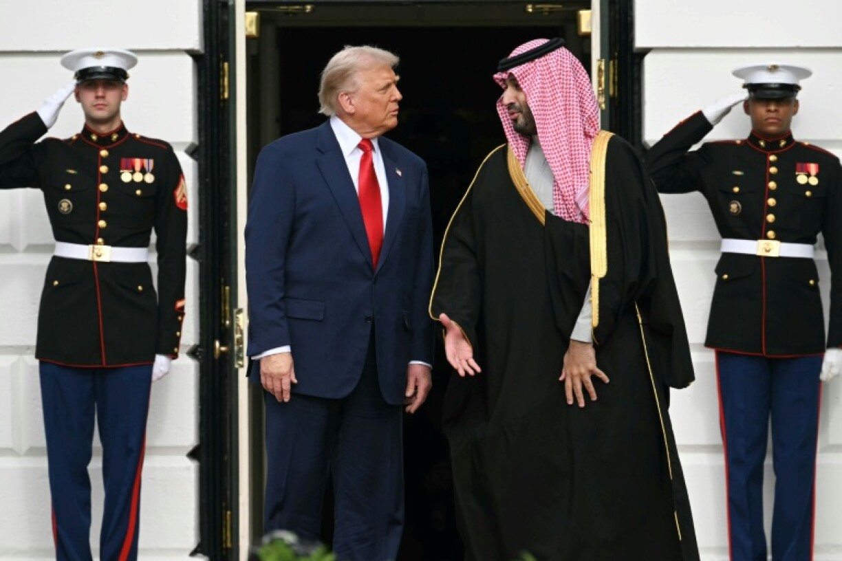 The Saudi royal was greeted by Trump, cannon fire and a fighter jet flyover when he arrived at the White House
