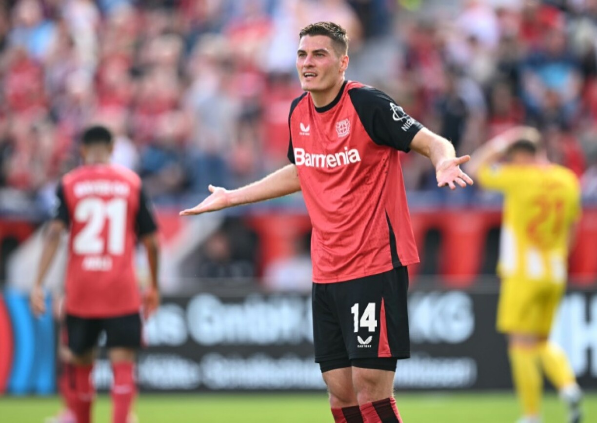 Bayer Leverkusen's Patrik Schick reacts in frustration during the goalless draw with Union Berlin