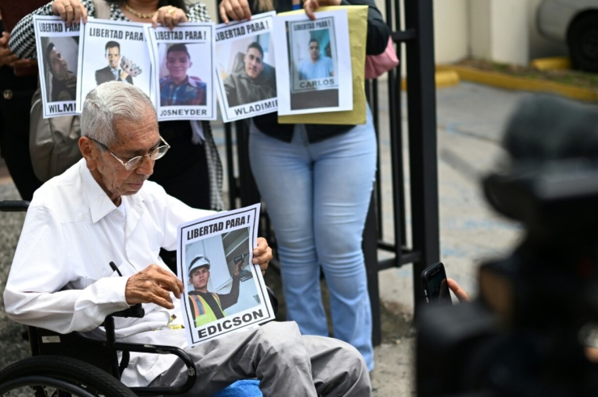 Venezuelan Walter Marquez, president of the human rights organization Fundacion El Amparo Internacional, speaks with members of the media outside the Human Rights Defense Office (PDDH) after a meeting with relatives of Venezuelans deported by the United States to El Salvador in San Salvador on June 10, 2025.