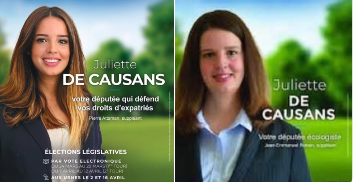 La candidate Juliette de Causans assure c’est bien elle sur la photo de gauche, et affirme que l’image