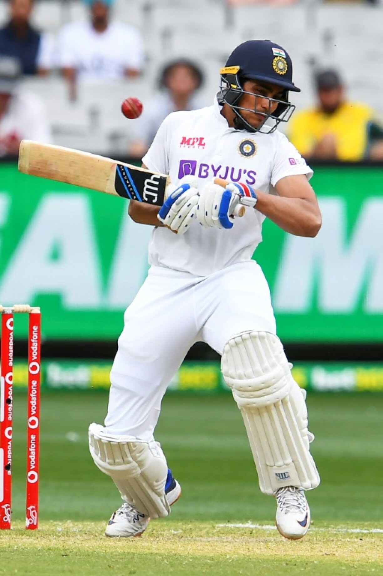 Shubman Gill avoids a bouncer during an impressive Test debut against Australia at the Melbourne Cricket Ground in December 2020