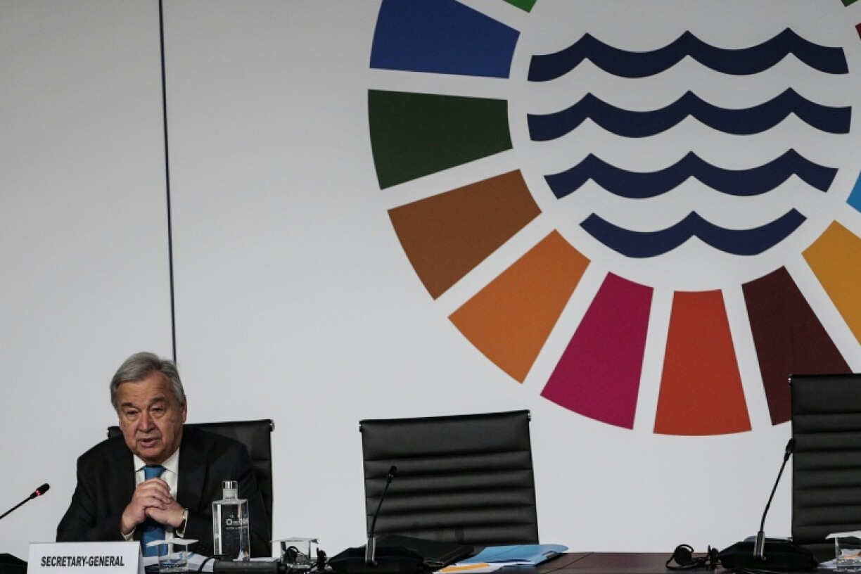 The 2025 United Nations (UN) Oceans Conference, seen here with Secretary General Antonio Guterres delivering a speech at the 2022 edition, serves as a nexus for ratifying a 2023 High Seas pact by member nations
