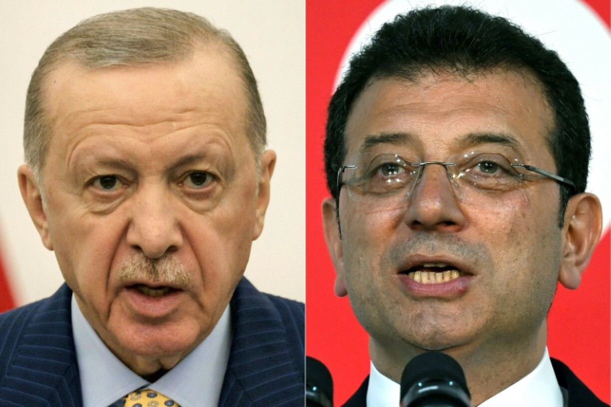 Istanbul Mayor Ekrem Imamoglu (R) is the biggest political rival of Turkish President Recep Tayyip Erdogan