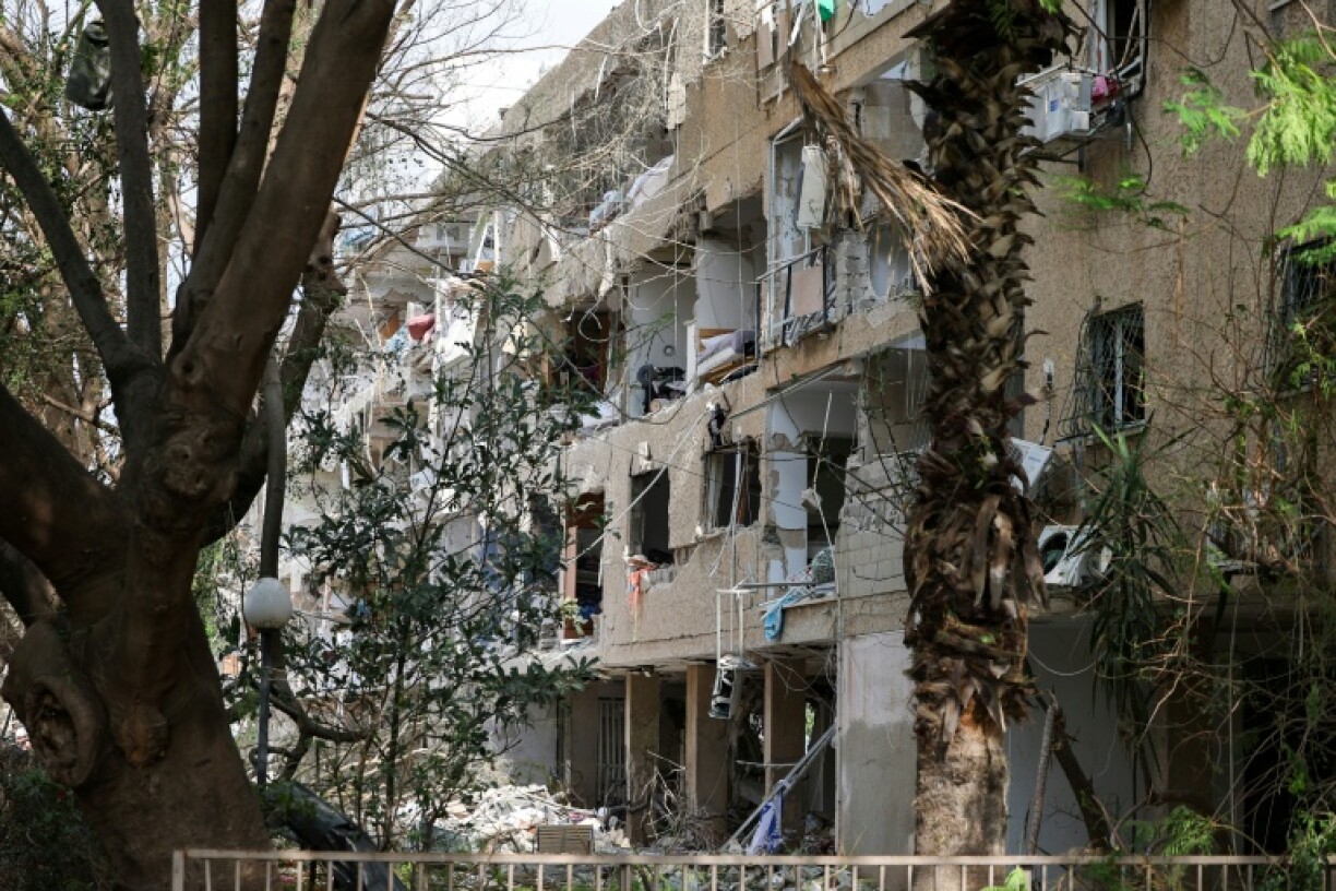 A building damaged in the Ramat Aviv area of Tel Aviv