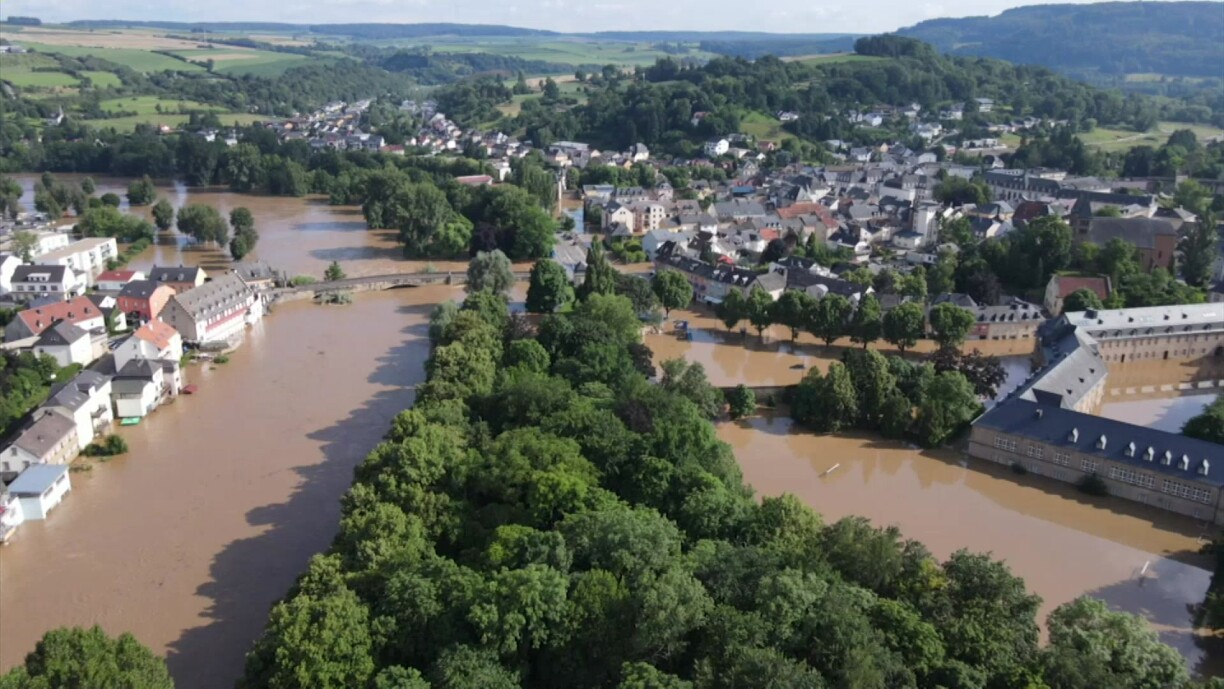 D'Héichwaasser zu Iechternach um 15. Juli 2021.