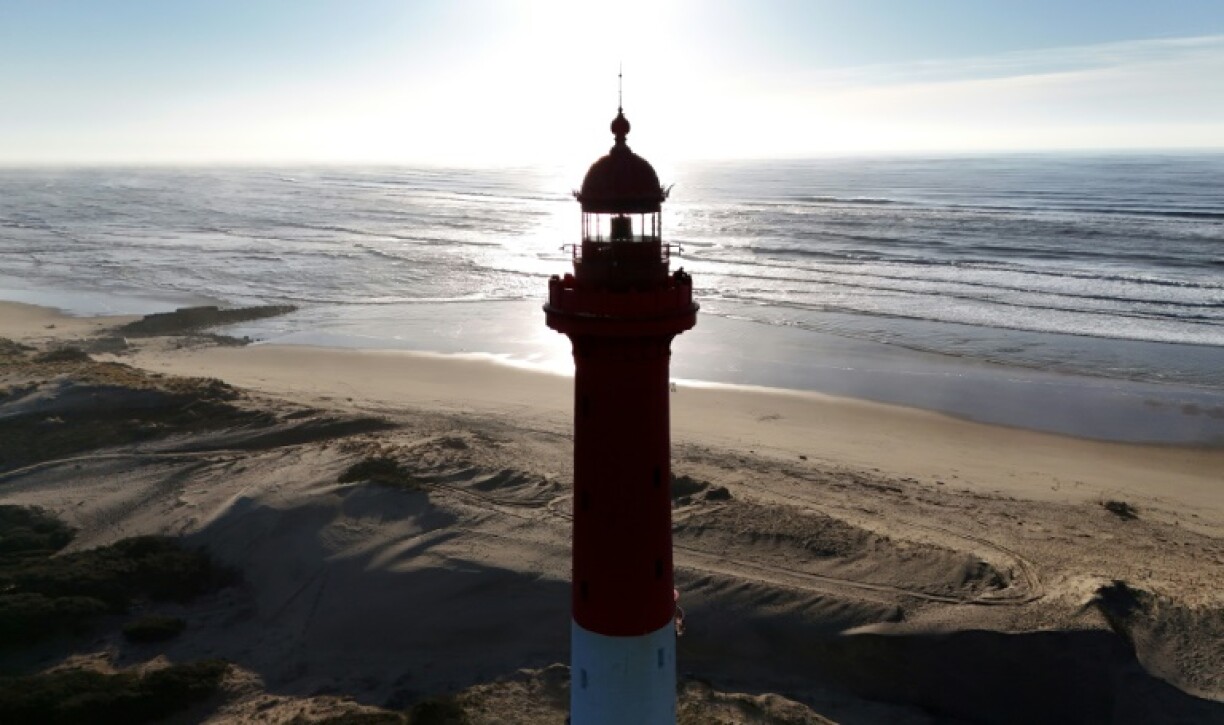 This aerial picture shows a French lighthouse threatened by coastal erosion
