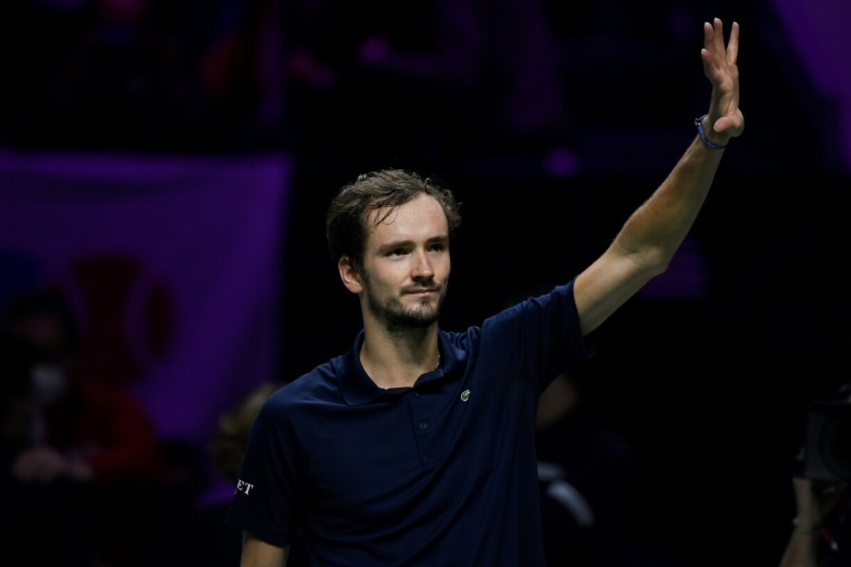 Le Russe Daniil Medvedev, vainqueur du Croate Marico Cilic (7-6 (8/6), 6-2) lors du 2e simple de la finale de la Coupe Davis, le 5 décembre 2021 à Granollers (Espagne)