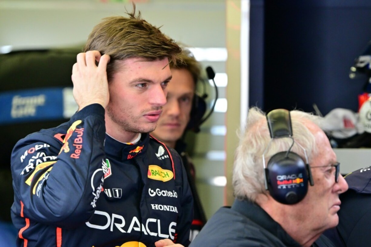 Max Verstappen (left) and Helmut Marko at Sakhir