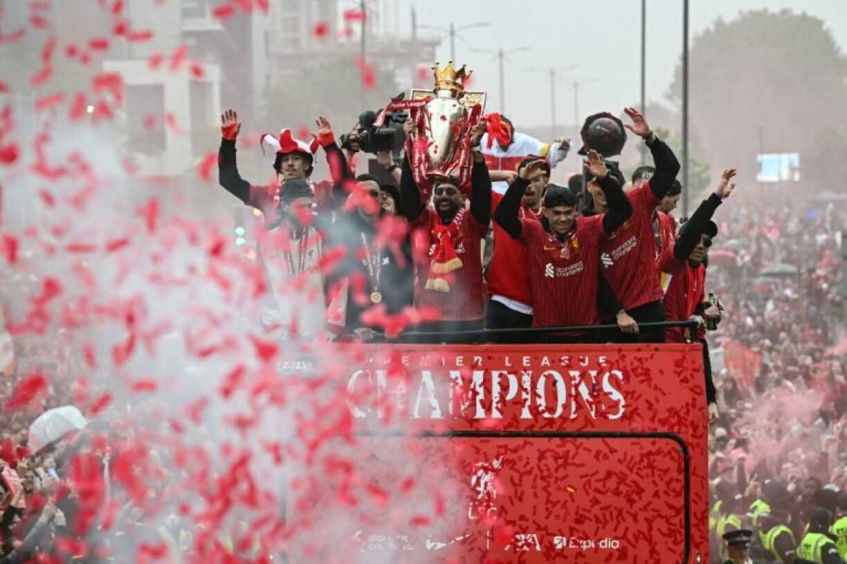 Liverpool celebrate winning the 2024/25 Premier League