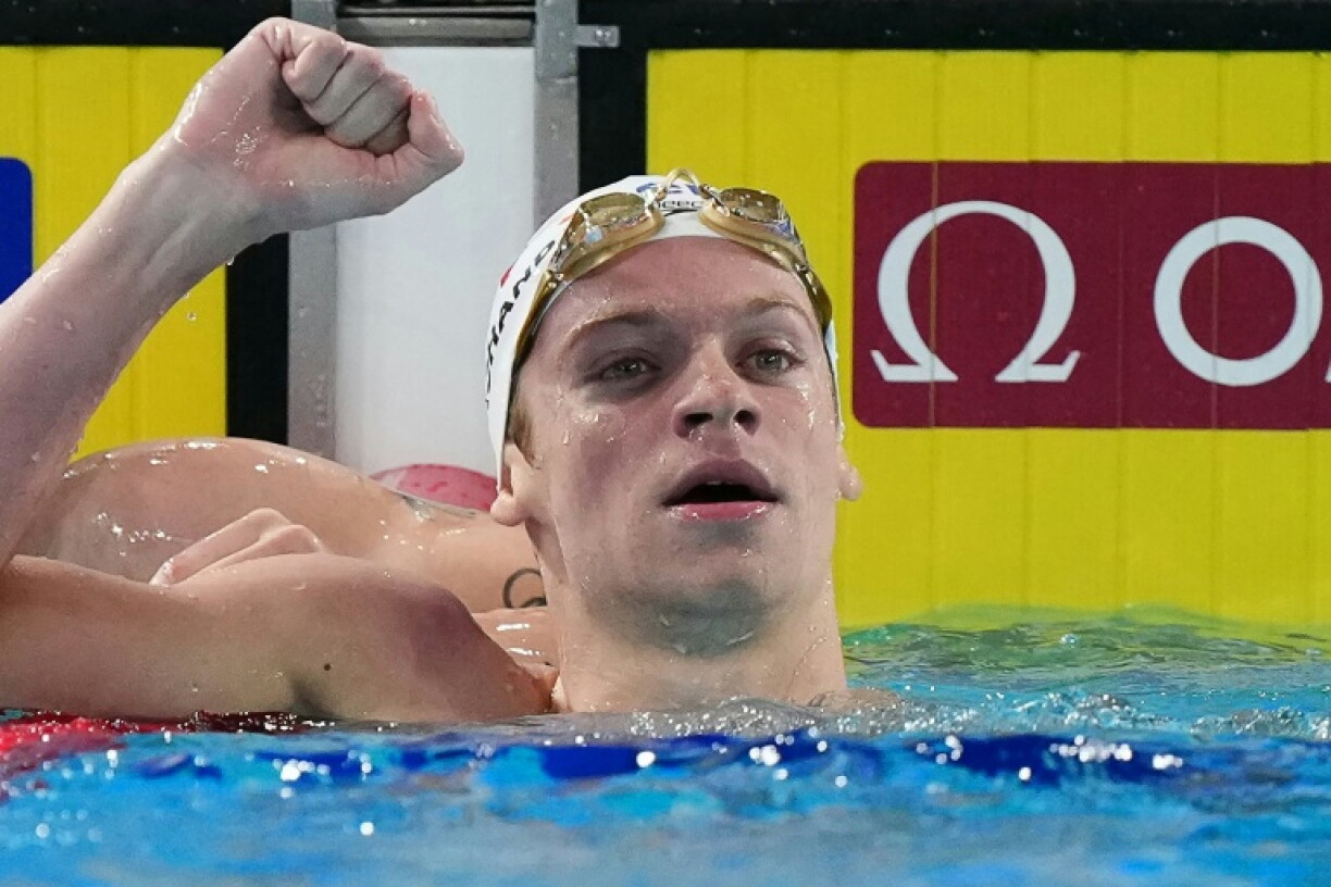 Le Français Léon Marchand champion d'Europe du 400 m nage libre, le 16 août 2026 à Saint-Denis