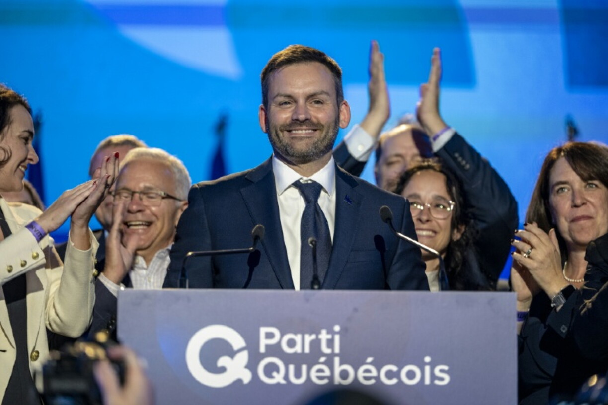 Le chef du Parti québécois (PQ), Paul St-Pierre Plamondon, après sa victoire en tant que futur Premier ministre du Québec, le 5 octobre 2026 à Montréal