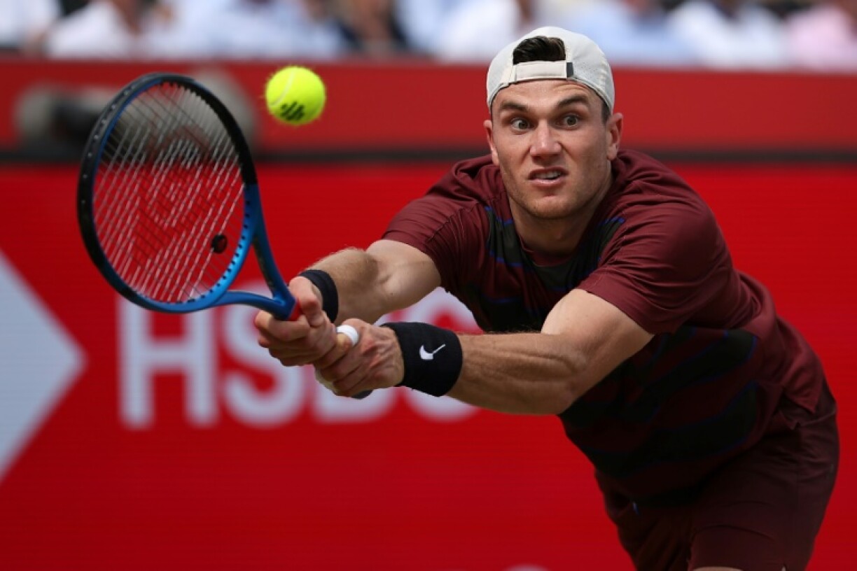 Britain's Jack Draper in action at Queen's Club
