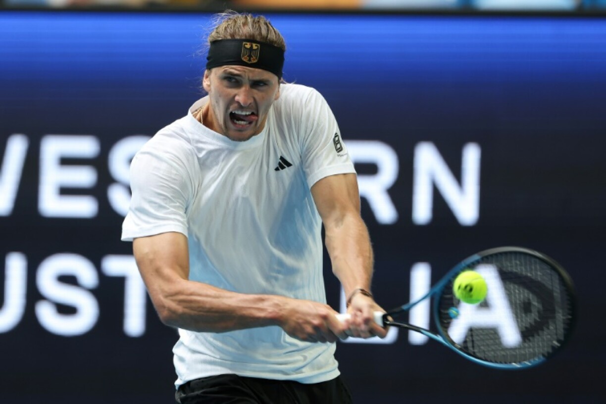 Alexander Zverev returns against Thiago Monteiro during their United Cup encounter in Perth on Sunday