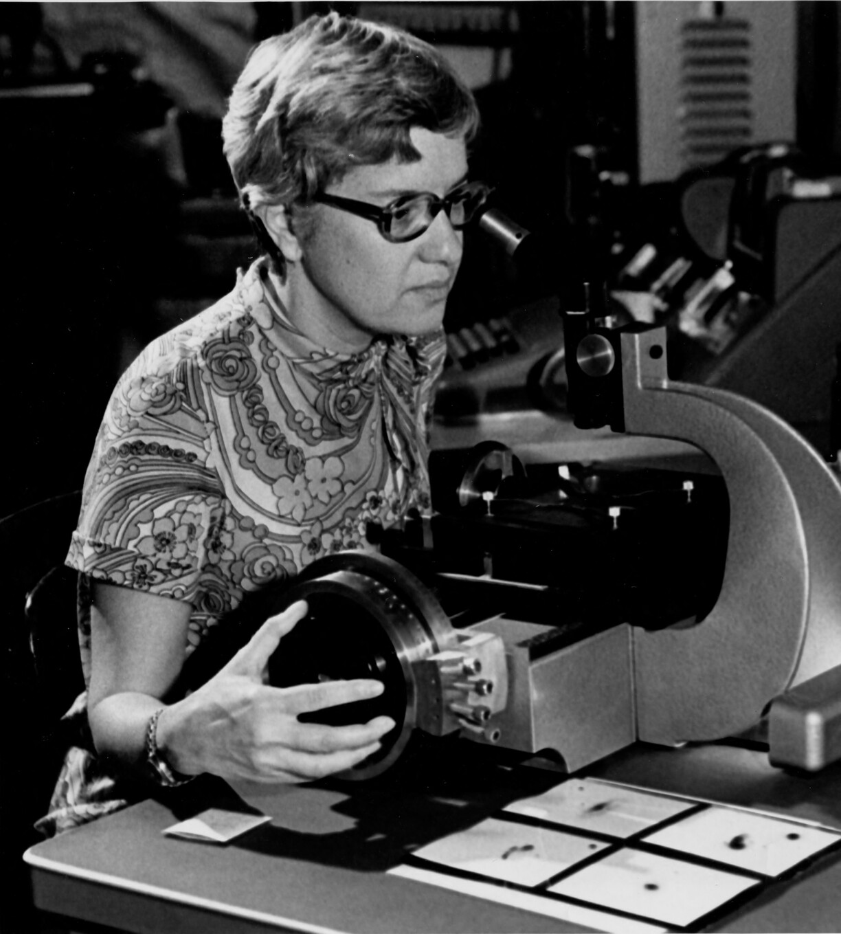 This image obtained Decemer 27, 2016 courtesy of Courtesy of the Carnegie Institution of Washington in Washington, DC shows astrophysicist Vera Rubin measuring a galaxy optical spectra using two dimensional measuring engine and was taken in the early 1970s.