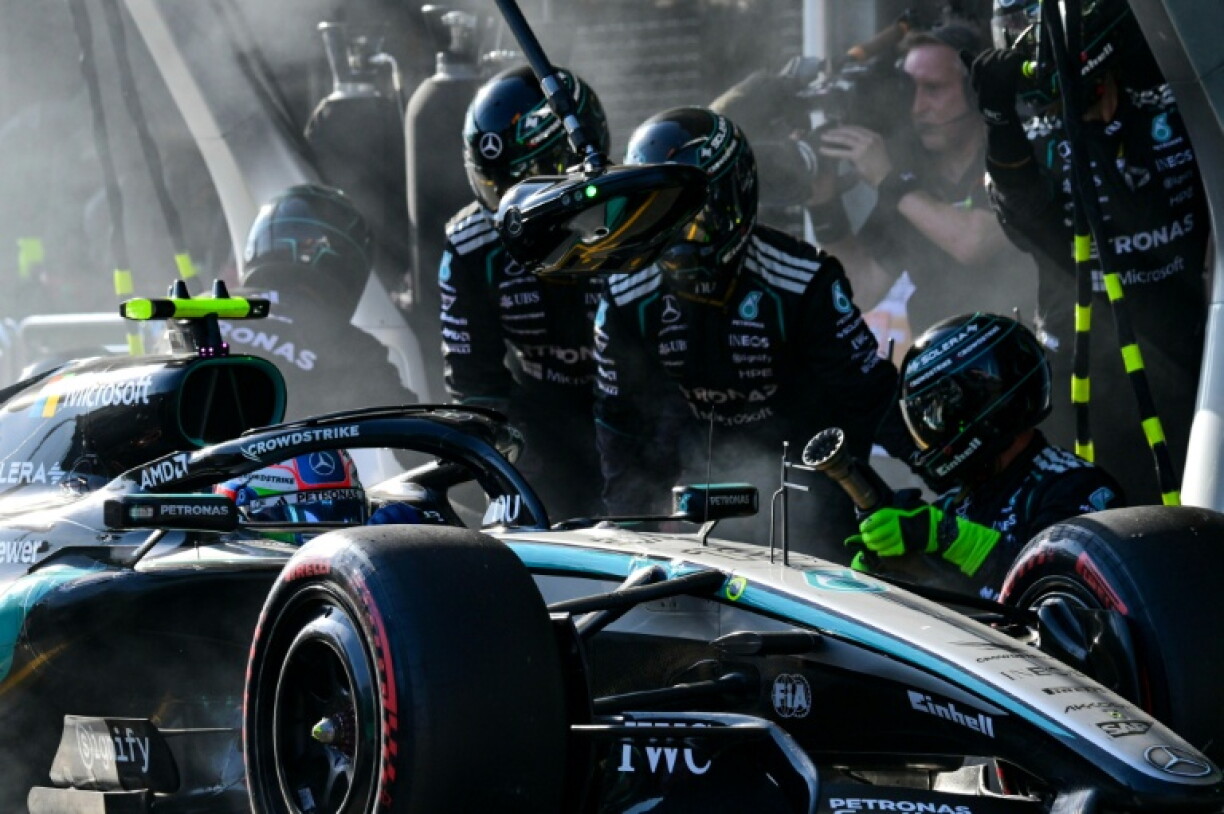 Mercedes' Kimi Antonelli makes a pit stop during the Formula One in Azerbaijan