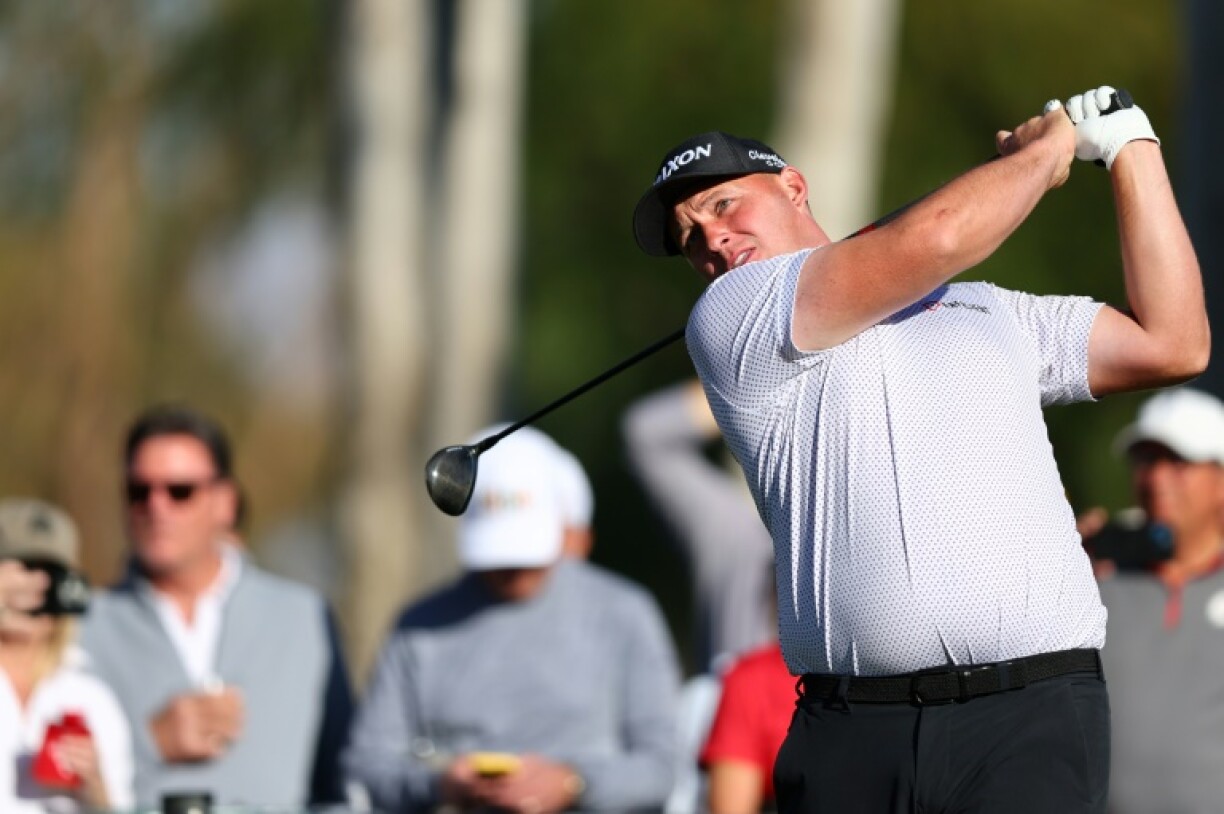 Austrian Sepp Straka plays a tee shot on the way to the 54-hole lead in the US PGA Tour American Express tournament