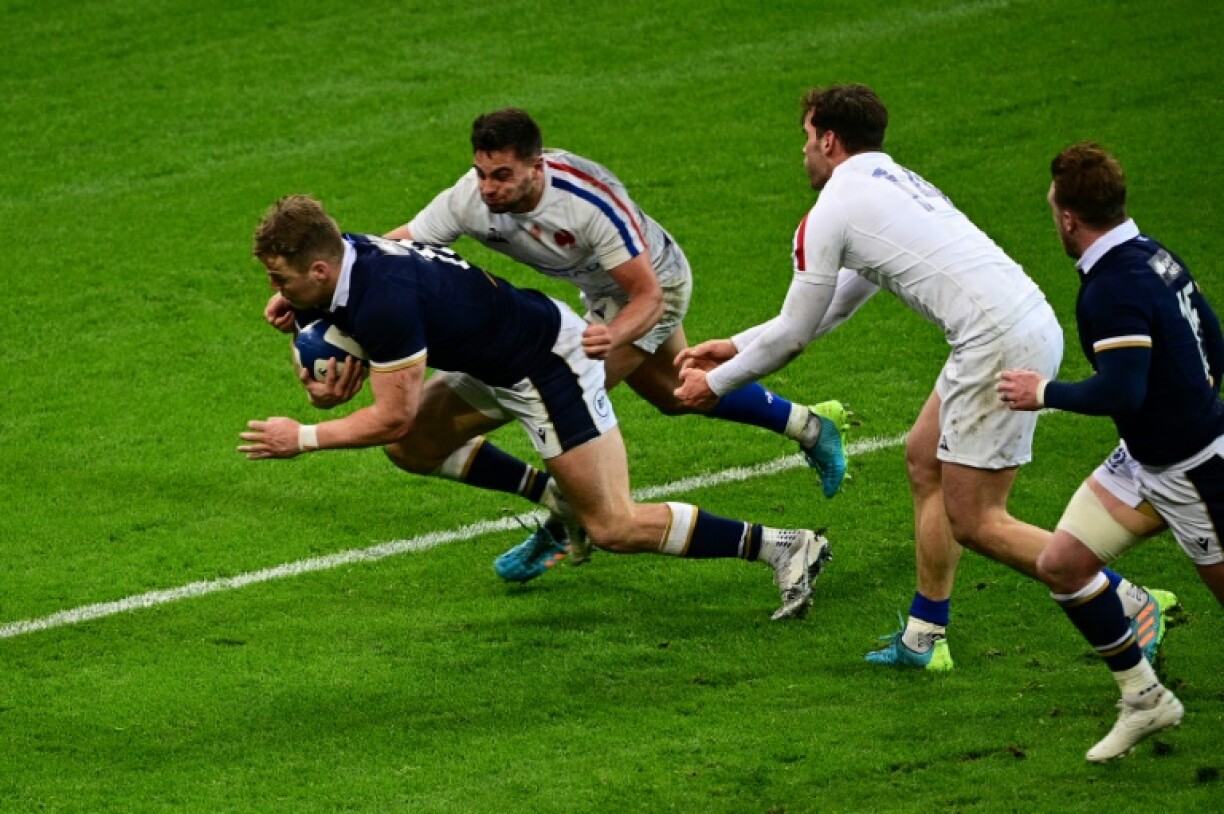 L'essai de la gagne marqué par Duhan van der Merwe pour l'Ecosse contre le XV de France à Saint-Denis, le 26 mars 2021