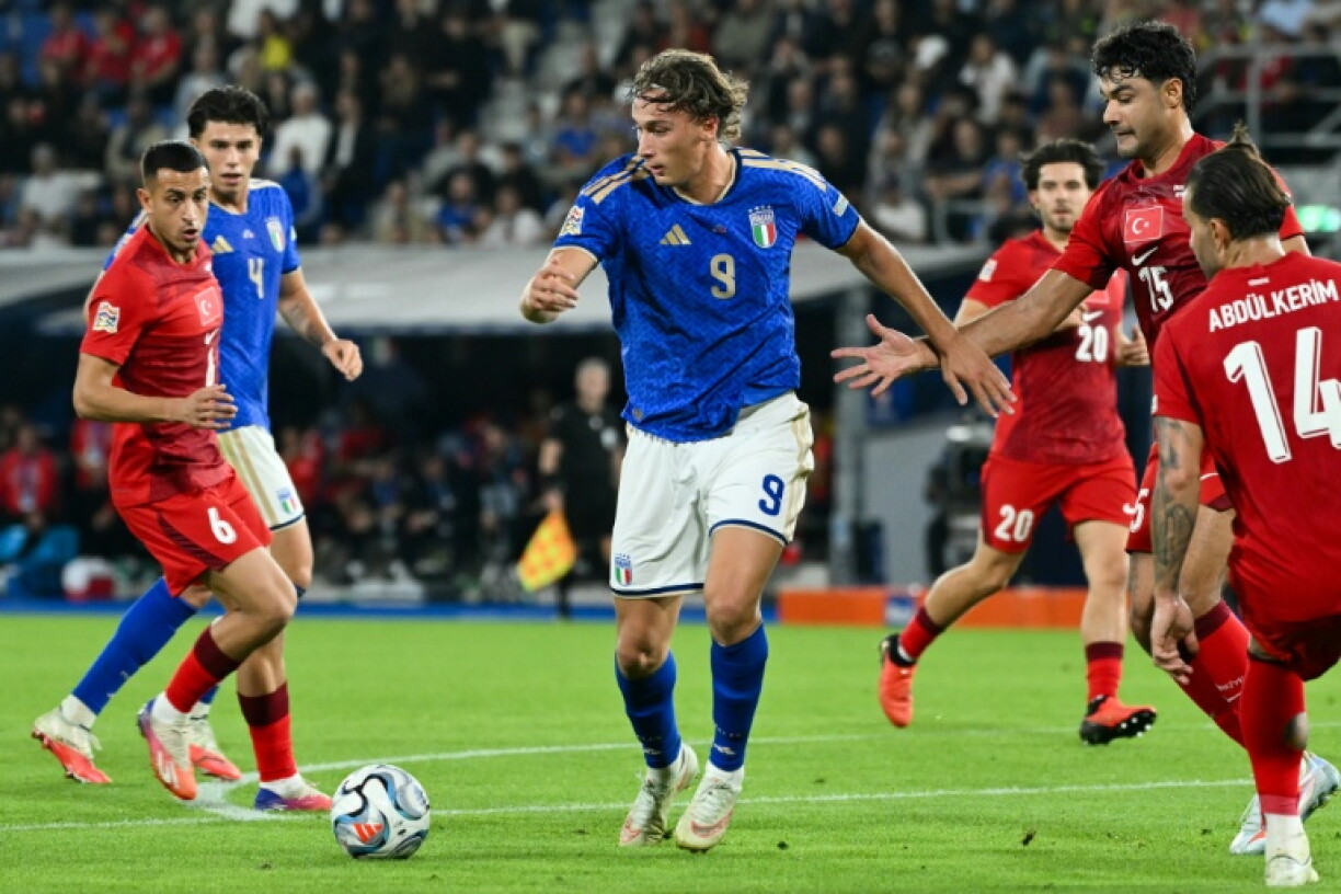 Pio Esposito (C) scored the last of Italy's goals in a 3-1 win over Turkey in their Nations League meeting in Bologna