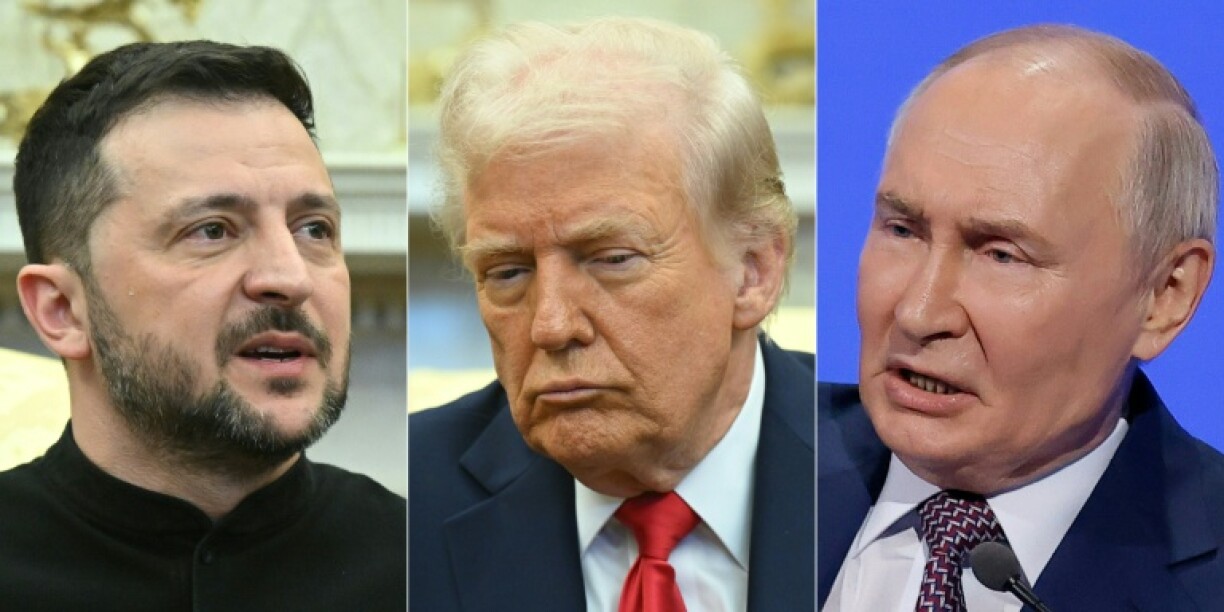 Ukraine's Volodymyr Zelensky (L), the US's Donald Trump (C) and Russia's Vladimir Putin (R)