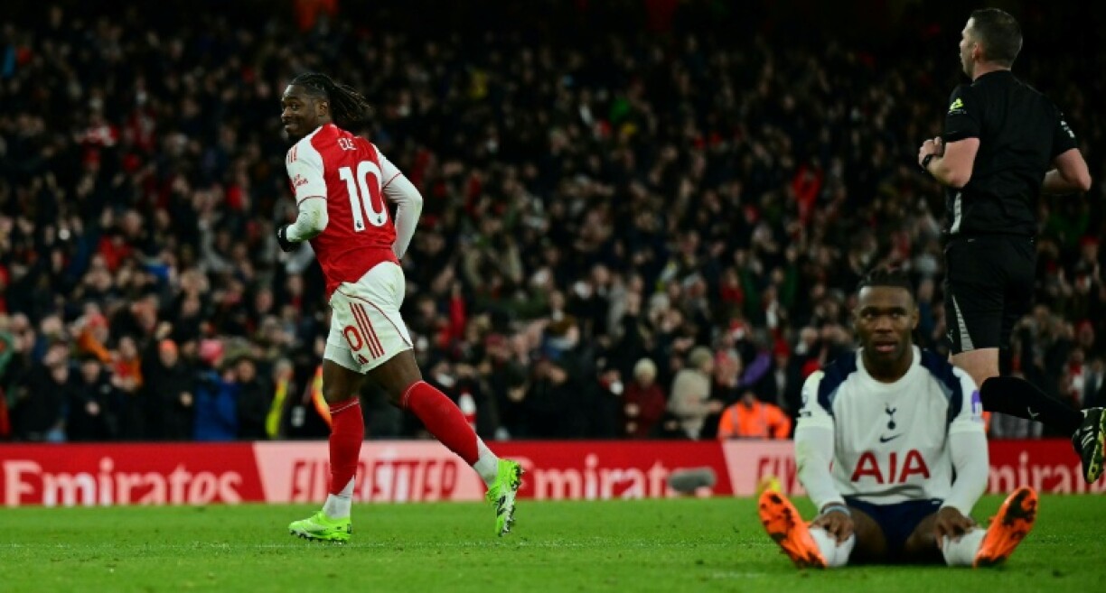 Arsenal's Eberechi Eze celebrates scoring against Tottenham