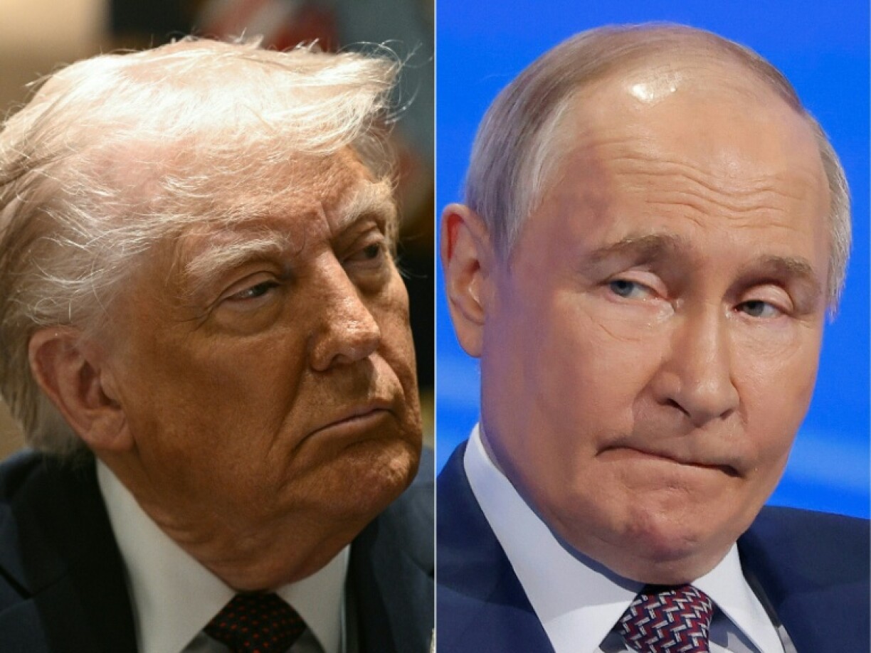 US President Donald Trump (L) and Russian counterpart Vladimir Putin (R) last met in person in 2019 at a G20 summit meeting in Japan