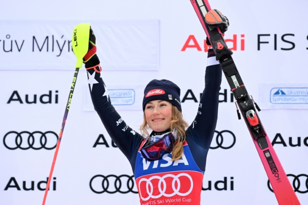 L'Américaine Mikaela Shiffrin après sa victoire au slalol de Spindleruv Mlyn, en République tchèque, le 25 janvier 2026
