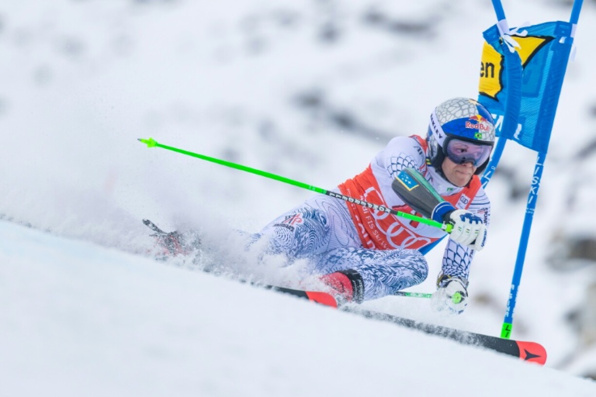 Brazil's Lucas Braathen en route to victory in the Soelden giant slalom
