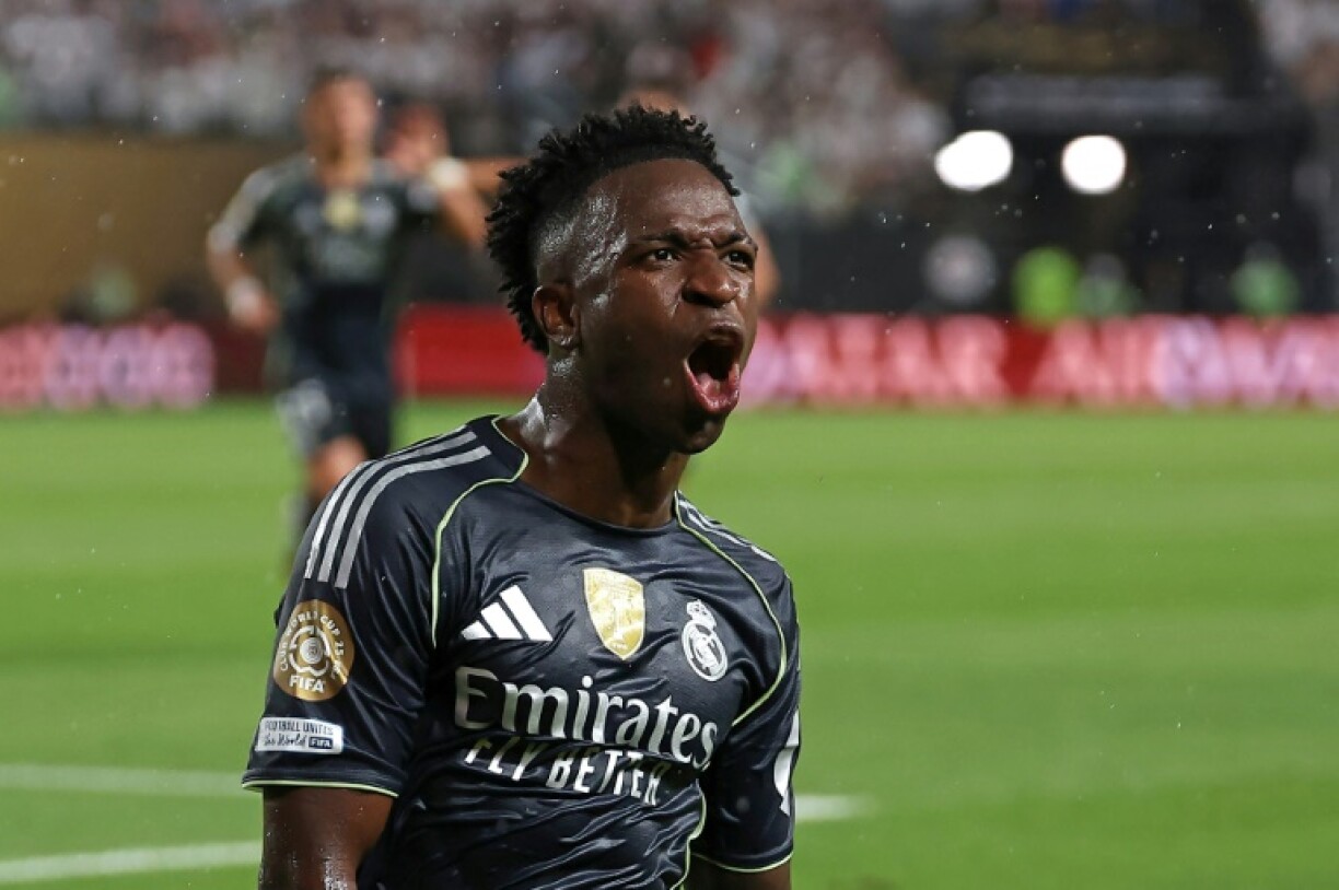 Vinicius Junior celebrates scoring for Real Madrid in their 3-0 win over Salzburg at the Club World Cup on Thursday
