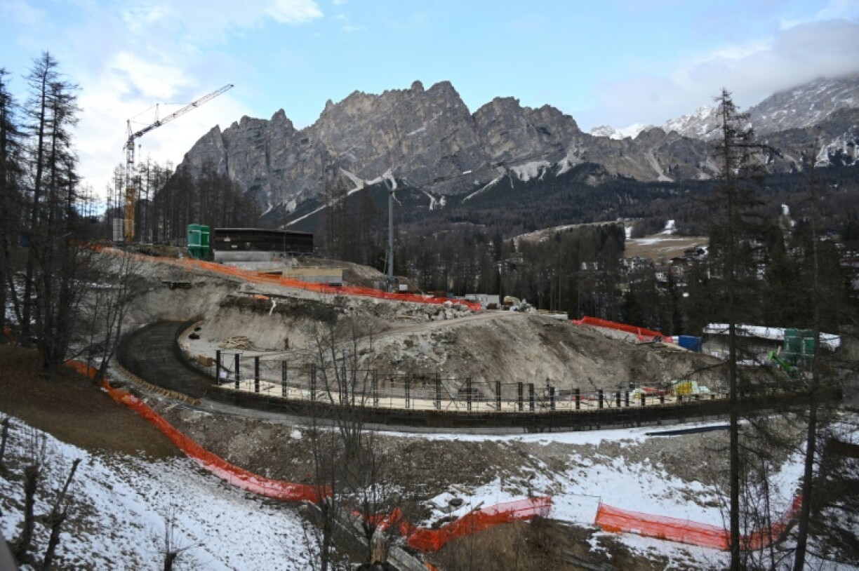 The Cortina d'Ampezzo bobsleigh track building site, pictured in January 2025