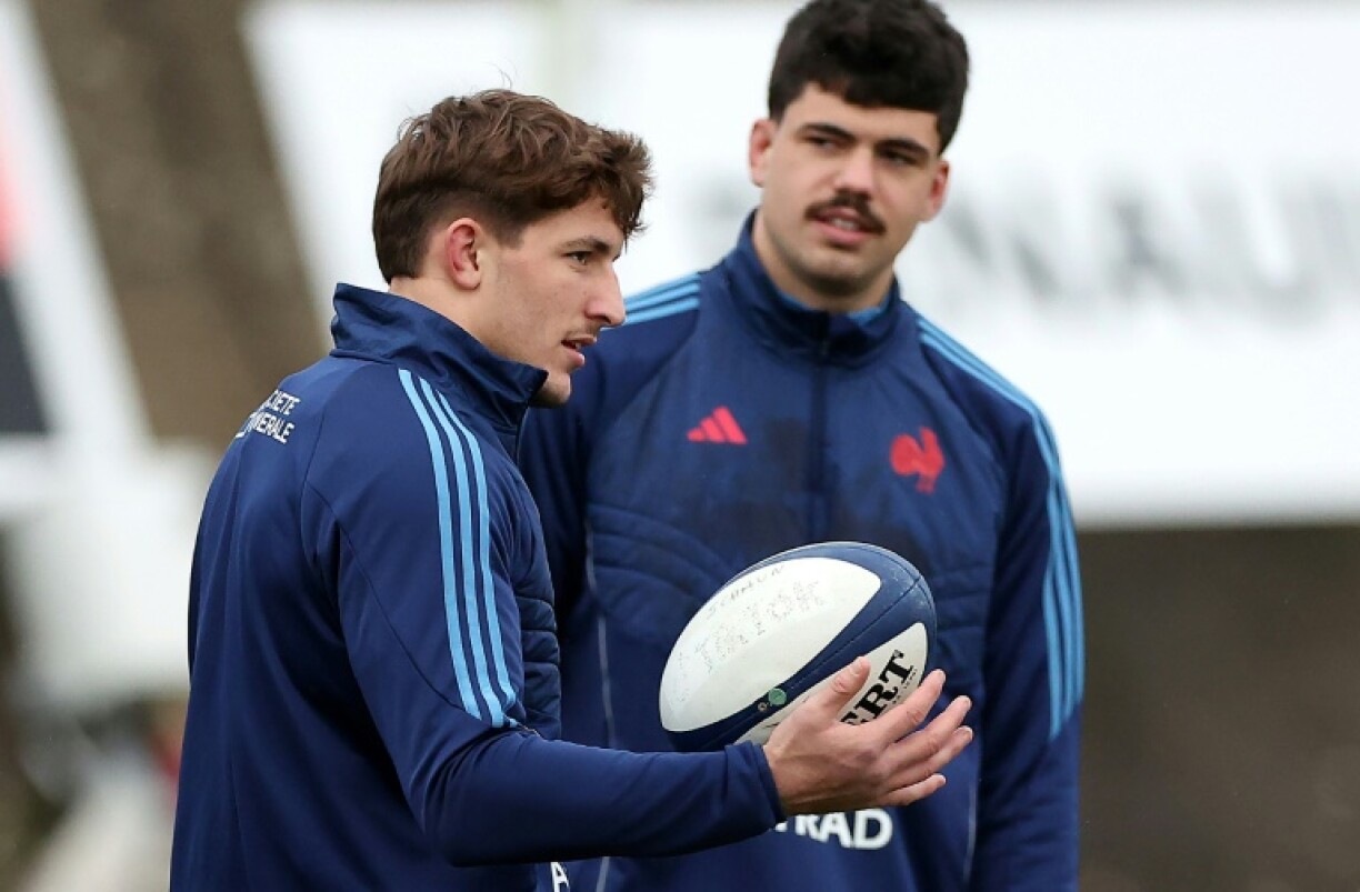 Oscar Jegou (L) and Hugo Auradou in a training session on Sunday