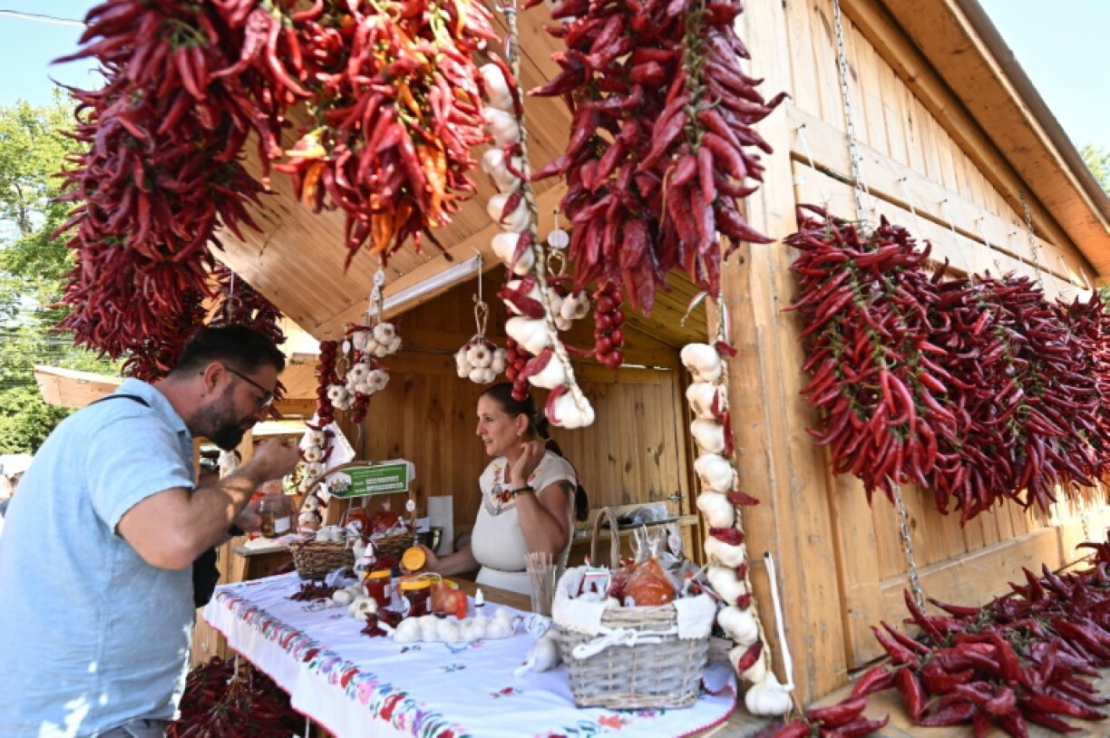 Nikoletta Pajsan Nagy sells paprika products at the annual town fair in Kalocsa