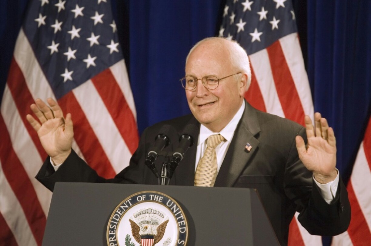 Dick Cheney, pictured delivering a lecture to the Federalist Society in 2006, loomed over US politics for half a century